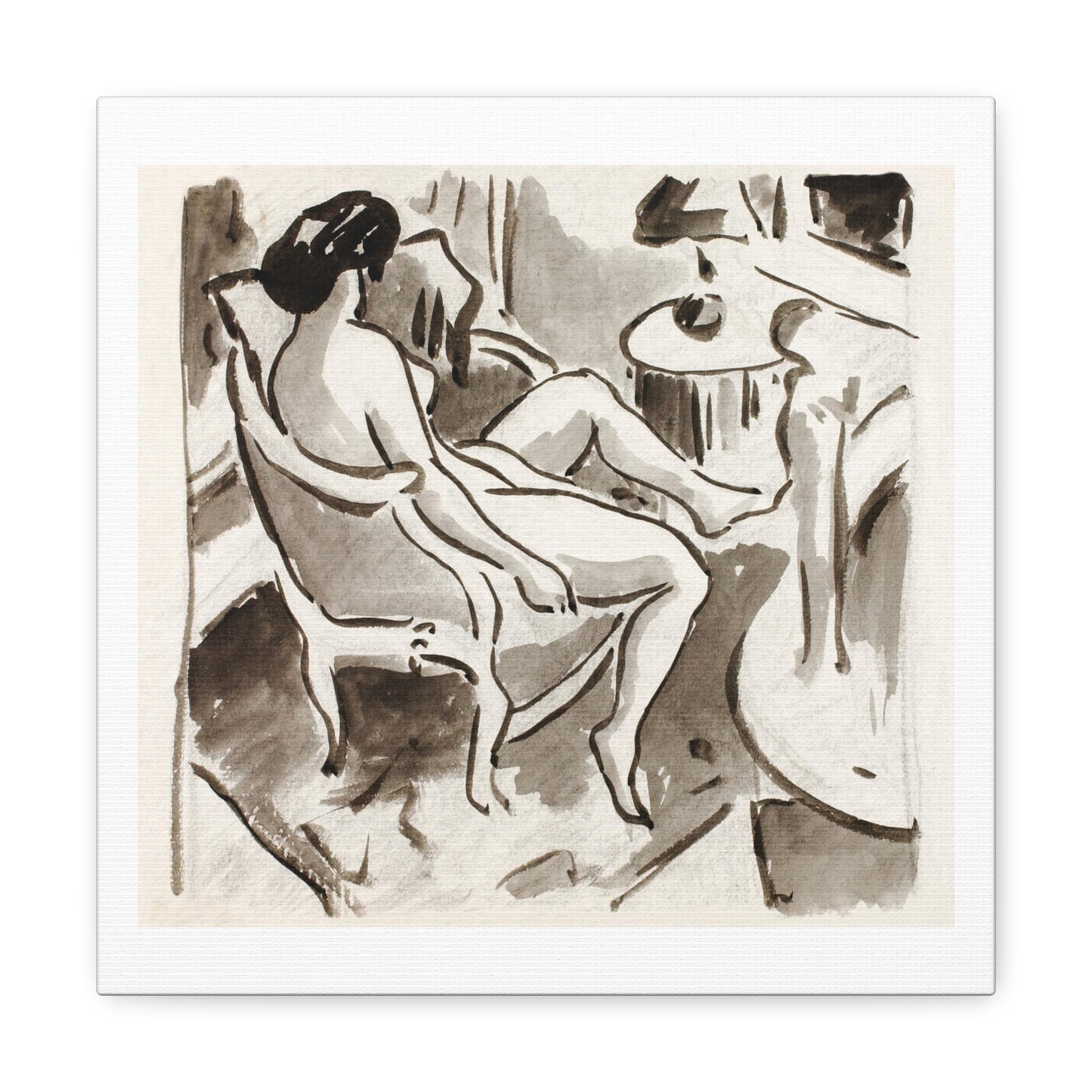 Seated Female Nude, Side View by Carl Newman, Art Print from the Original on Satin Canvas