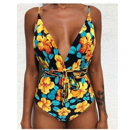 One-Piece Swimsuit Backless Monokini, Tropical Designs