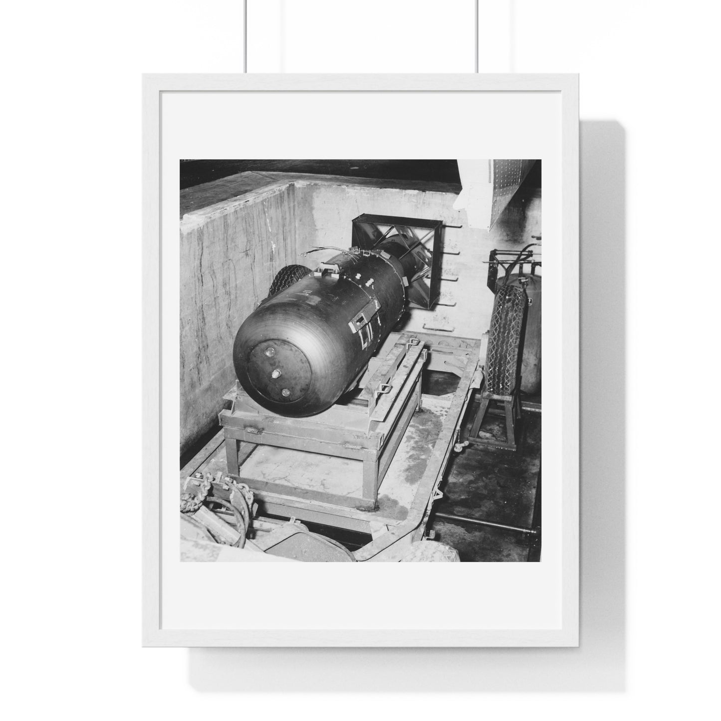 Atomic Bomb 'Little Boy' on Trailer Cradle, Before Being Loaded into Enola Gay's Bomb Bay, from the Original, Framed Print