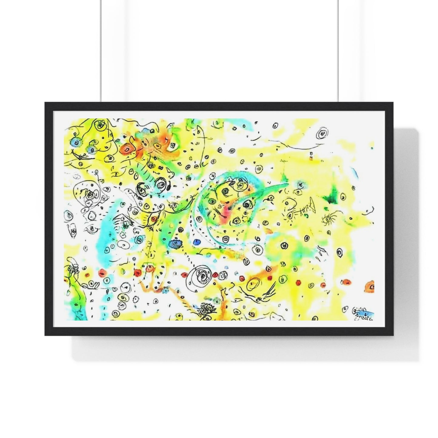 Yellow Scatter Pattern, Abstract Large Wall Art, Framed Print