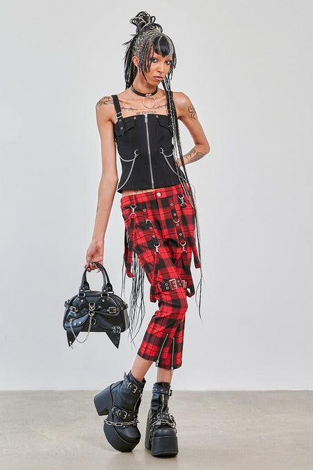 Banned Alternative Nocturne Buckle Trousers in Red Tartan