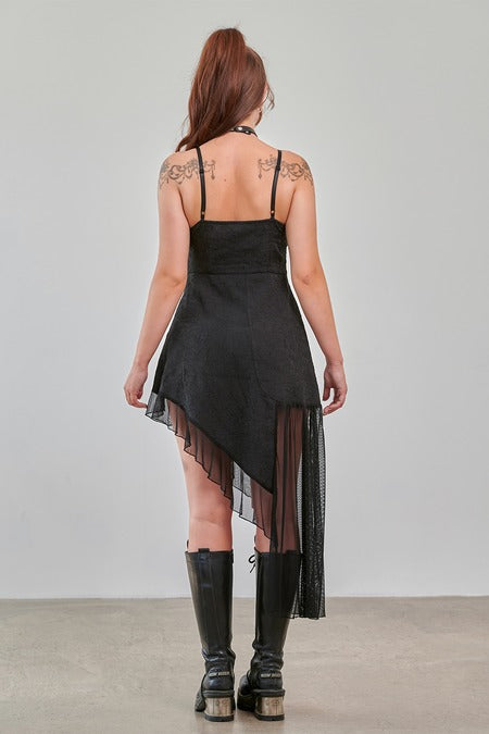 Banned Apparel Gothic Asymmetric Dress Mesh Hem in Black