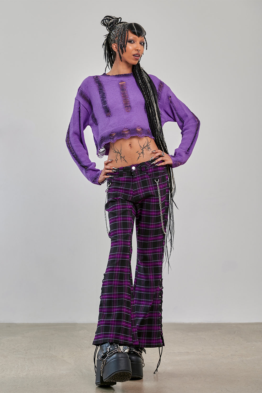 Banned Apparel Scarlett Vixen Trousers in Purple and Black