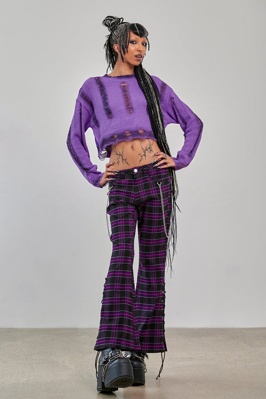 Banned Apparel Scarlett Vixen Trousers in Purple and Black