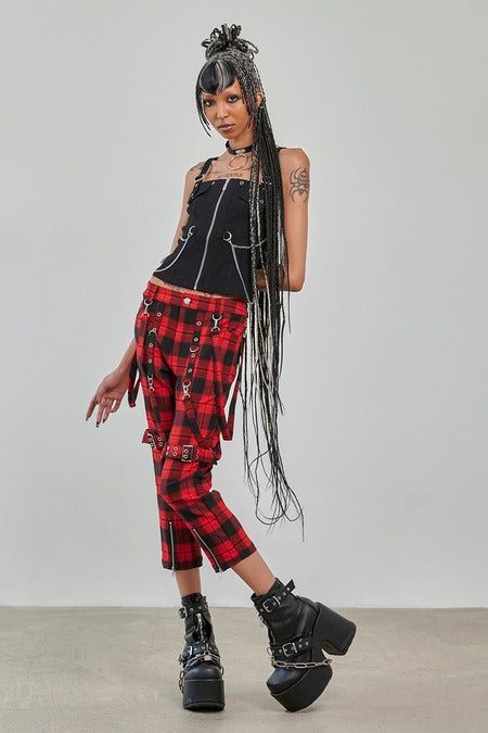 Banned Alternative Nocturne Buckle Trousers in Red Tartan