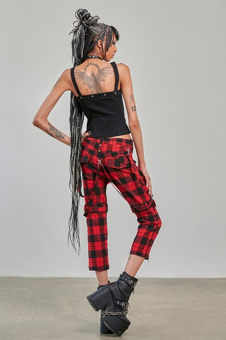Banned Alternative Nocturne Buckle Trousers in Red Tartan