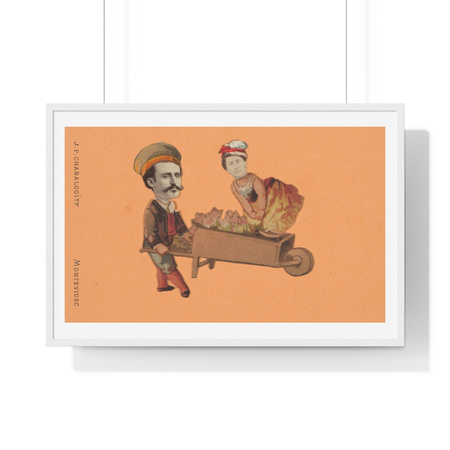 Uruguayan Photo Collage, Man Pushing Woman in Wheelbarrow (circa 1875) by Juan Pedro Chabalgoity, Framed Art Print