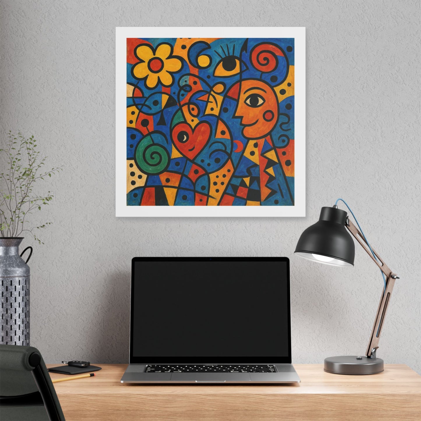 Love and Life Art in the Style of Joan Miro 'Designed by AI' Canvas Art Print