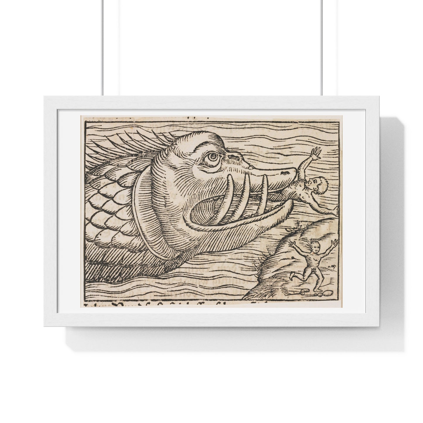 Jonah and the Whale 16th Century Print from the Original, Framed Art Print