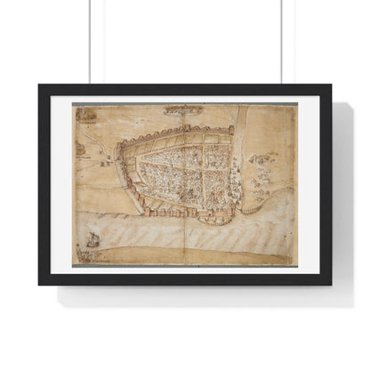 Antique Map of the City of Hull (circa 1539) from the Original Manuscript, Framed Print