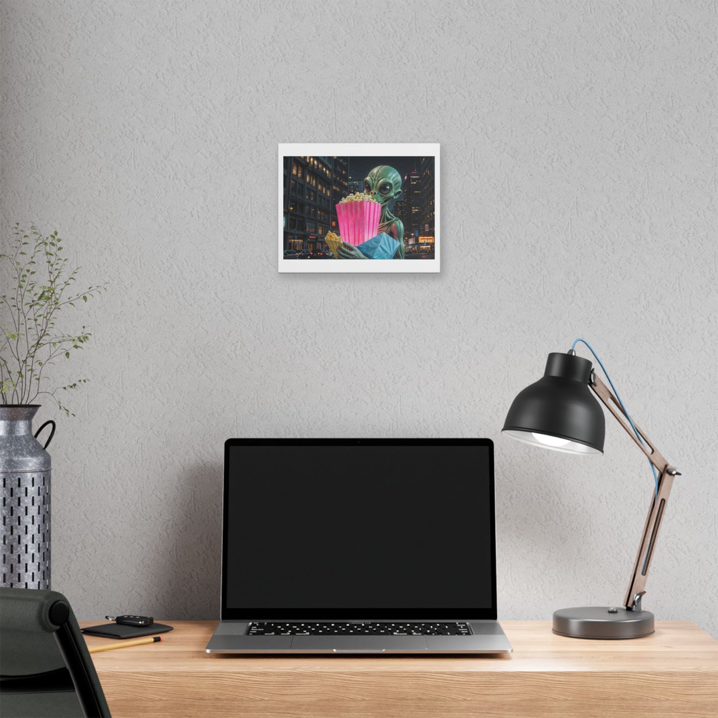Alien Watching the Planet Earth Show 'Designed by AI' Satin Canvas Art Print