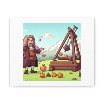 The Precise Moment Isaac Newton Discovered Gravity Cartoon Art 'Designed by AI' Art Print on Canvas