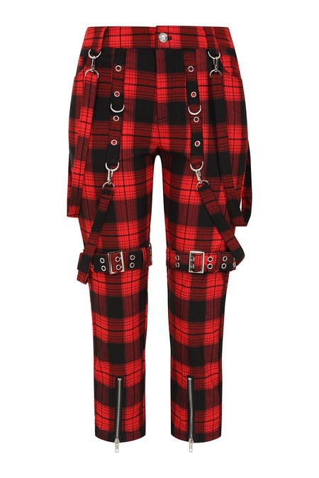 Banned Alternative Nocturne Buckle Trousers in Red Tartan
