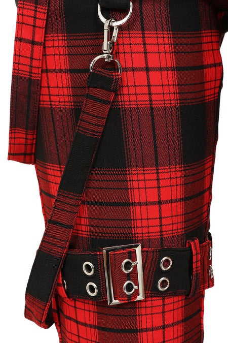 Banned Alternative Nocturne Buckle Trousers in Red Tartan