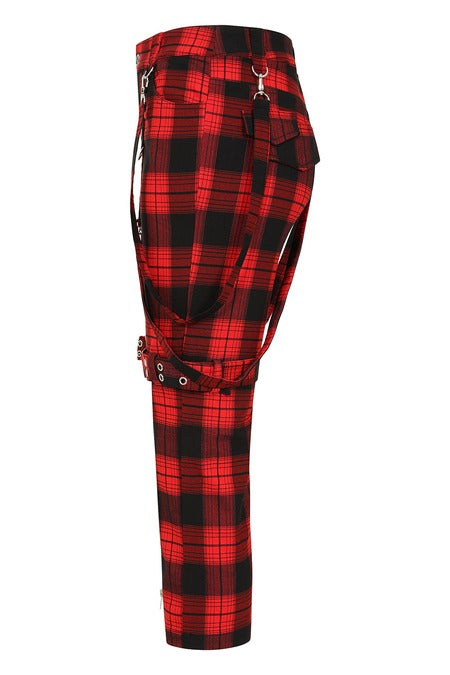Banned Alternative Nocturne Buckle Trousers in Red Tartan