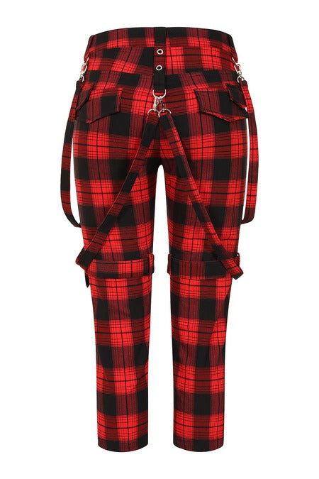 Banned Alternative Nocturne Buckle Trousers in Red Tartan