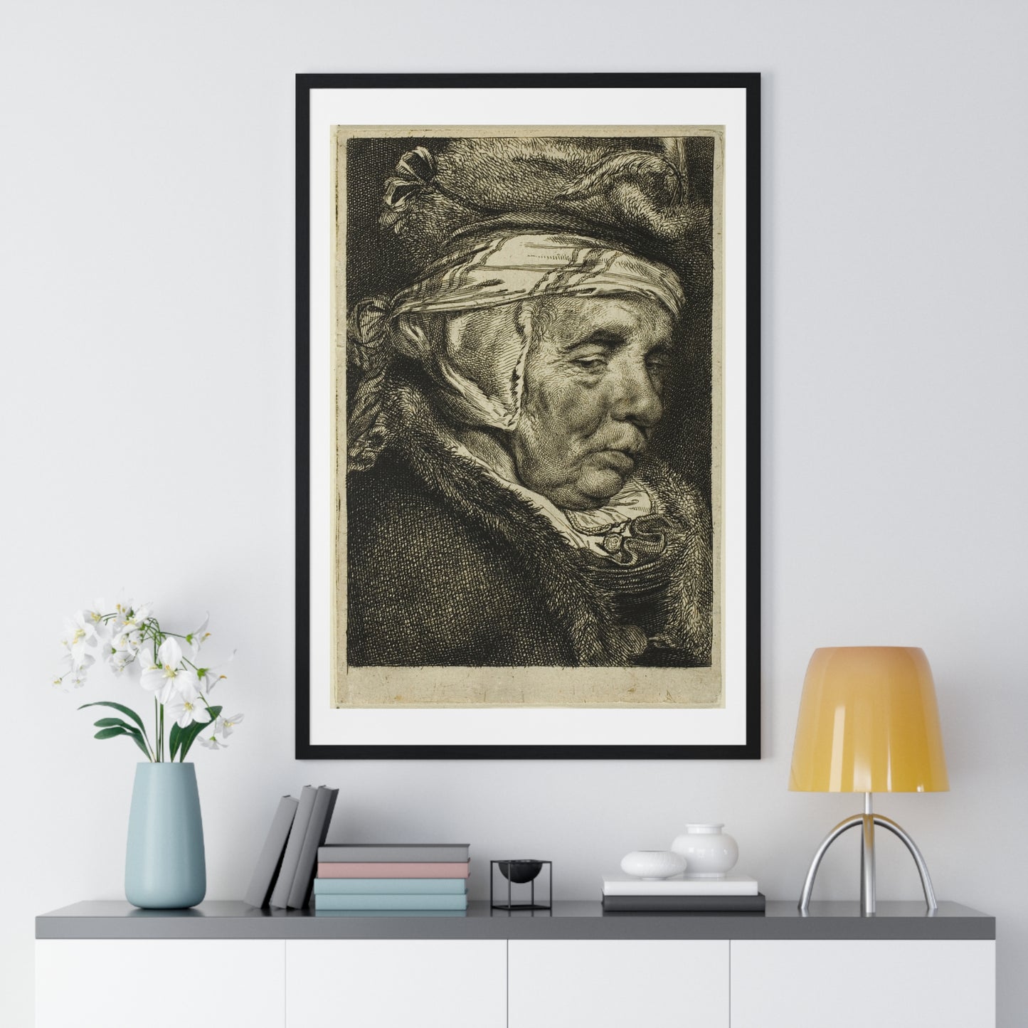 Head of an Old Woman (So-Called Portrait of Visscher's Mother) by Cornelis Visscher, from the Original, Framed Print