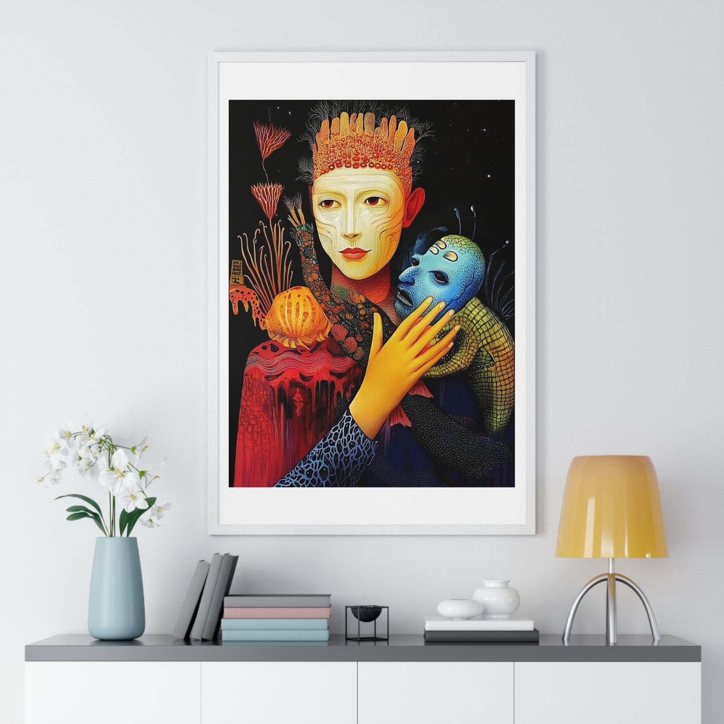 The Beauty and the Mask 'Designed by AI' Framed Art Print