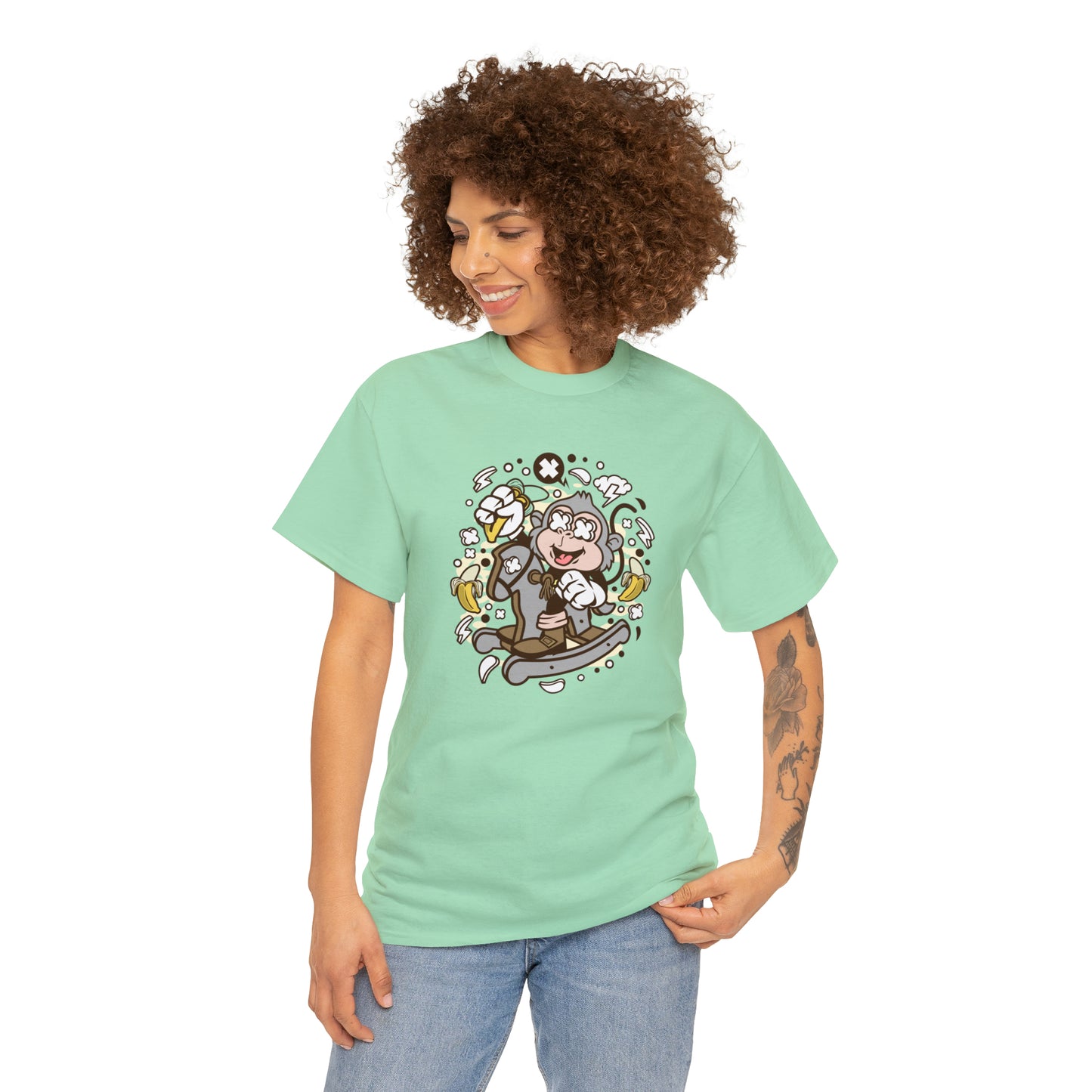 Monkey Rocking Horse Cartoon T-Shirt