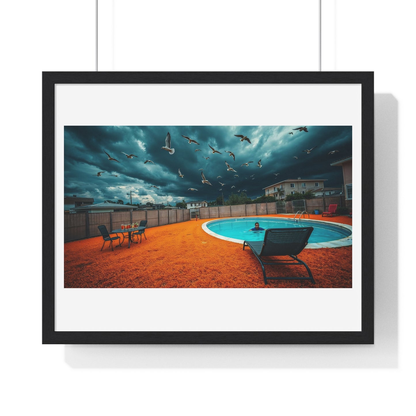 Dystopian Pool Scene Photorealistic Art Style 'Designed by AI' Framed Print