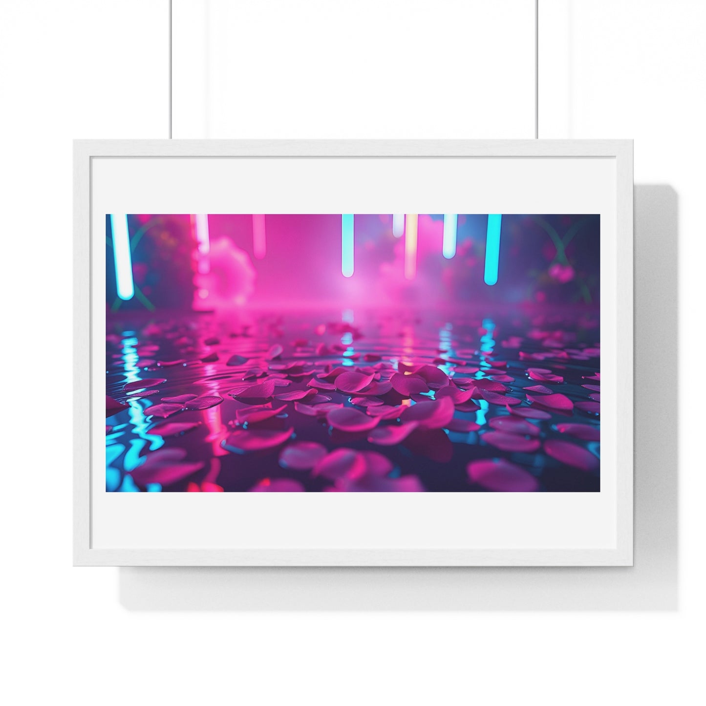 Petals on the Water, Pink Vibrant Art 'Designed by AI' Framed Print