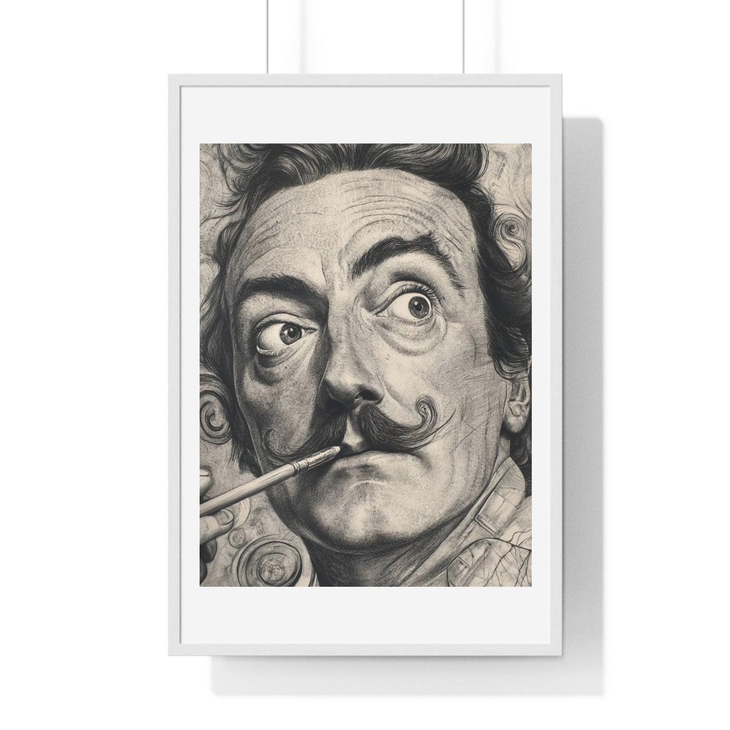 Salvador Dali Portrait, Pencil Sketch 'Designed by AI' Framed Art Print