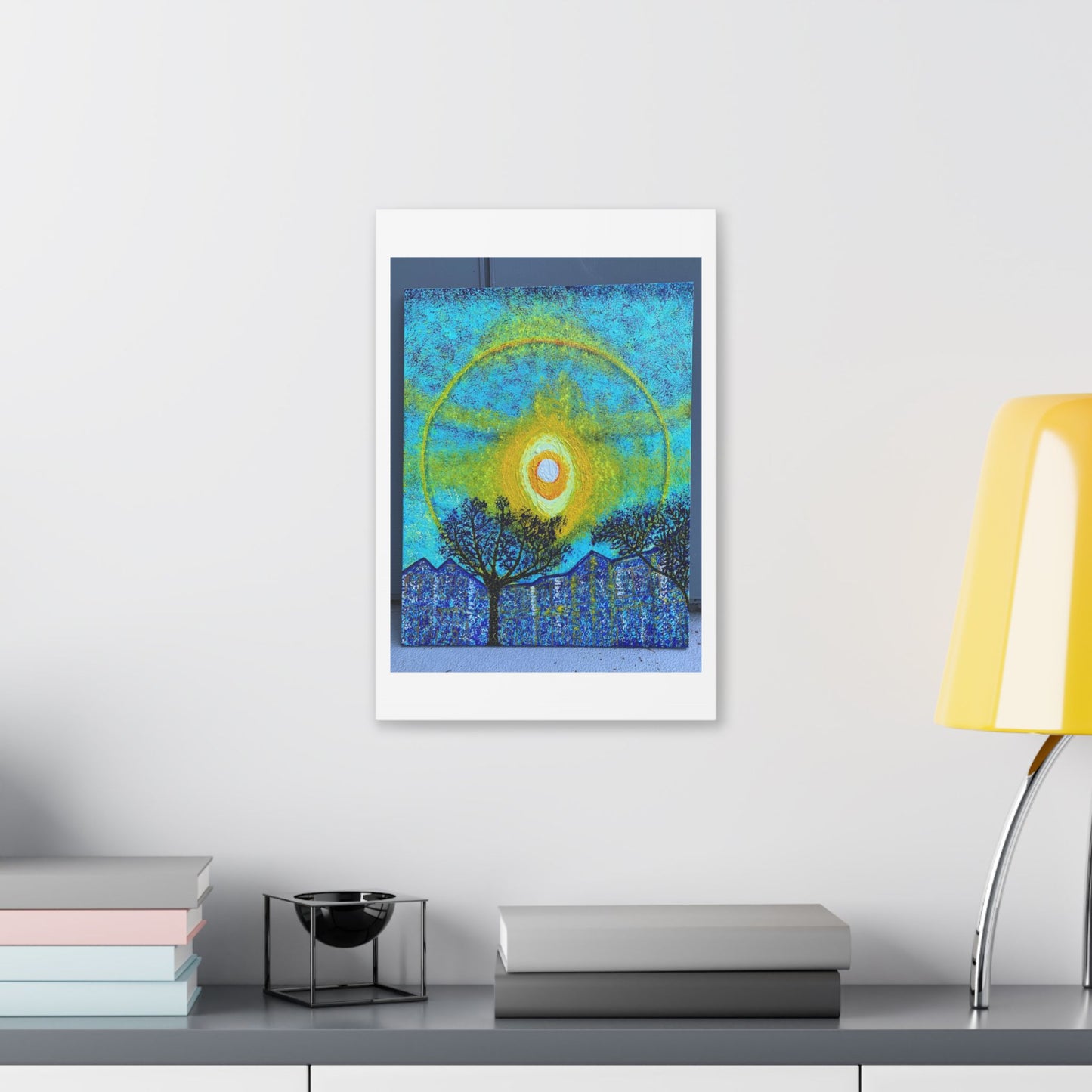 A Smile in the Solar Halo, Acrylic on Canvas 'Designed by AI' Satin Canvas Print