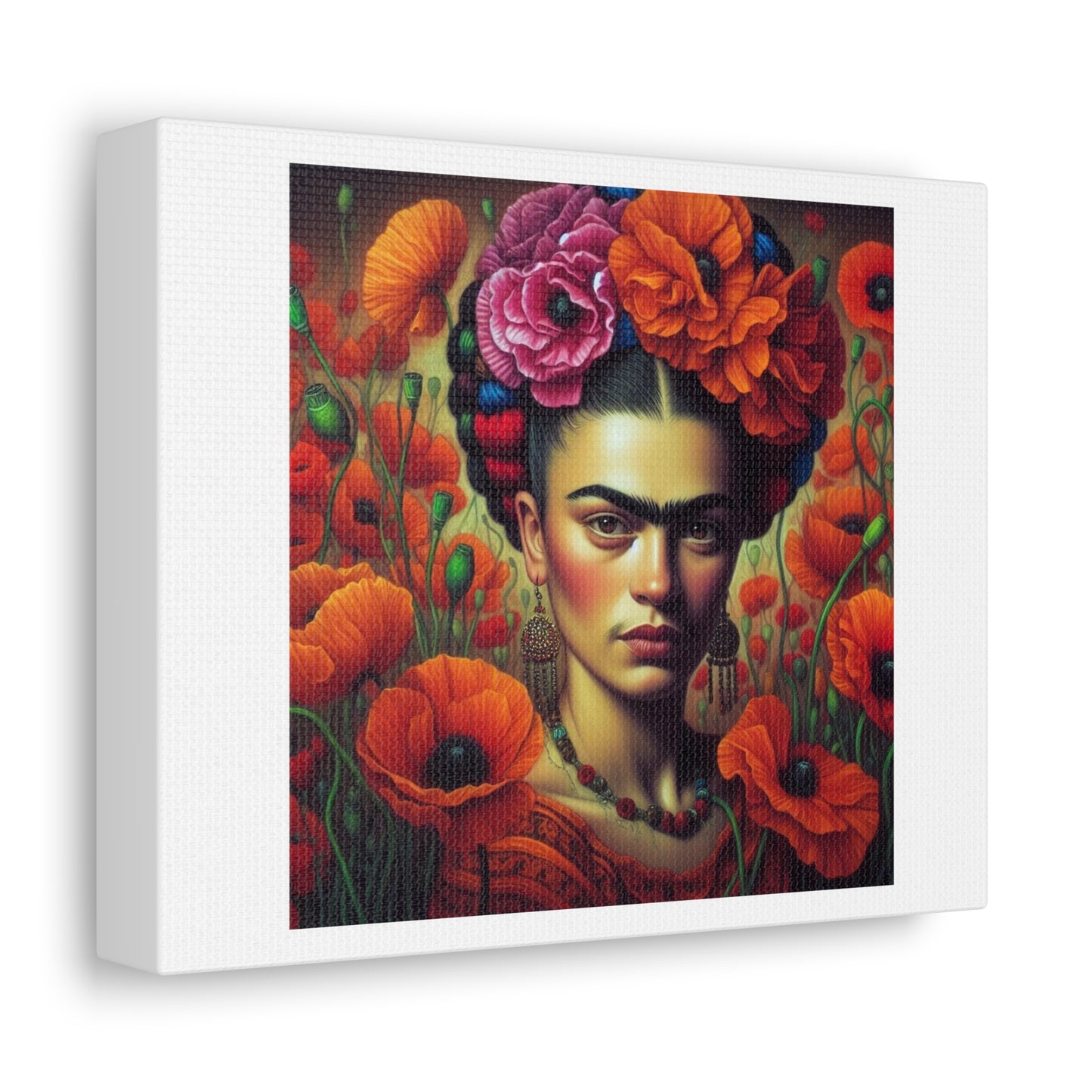 Woman with Poppies in the Style of Frida Kahlo 'Designed by AI' Art Print on Canvas