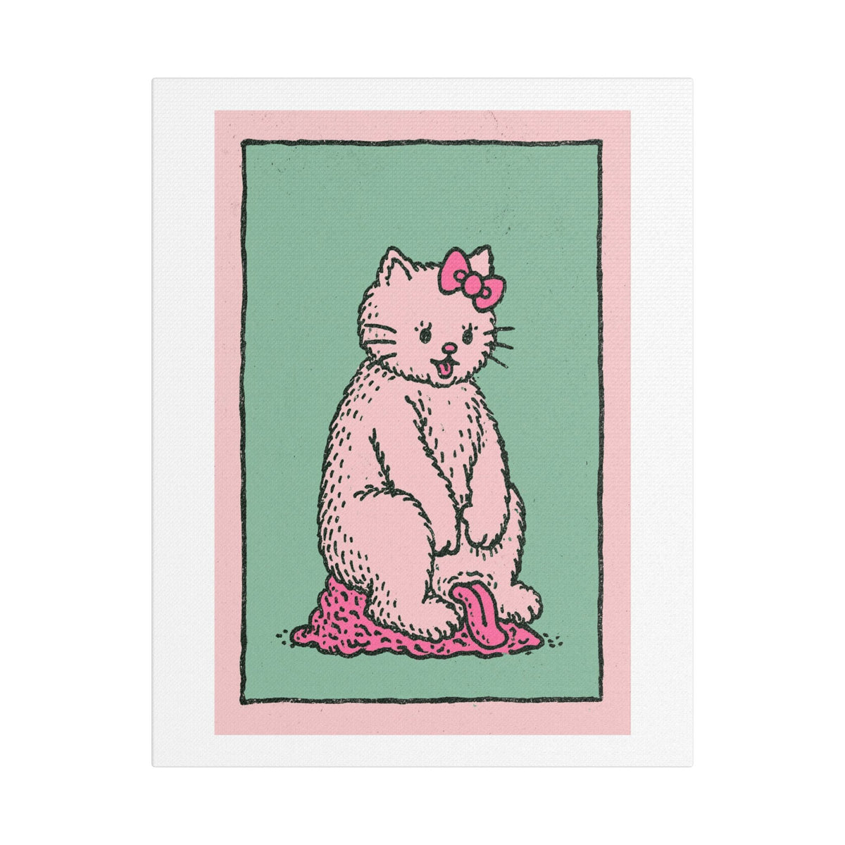 Cute Pink Cat Stretched Canvas Wall Art