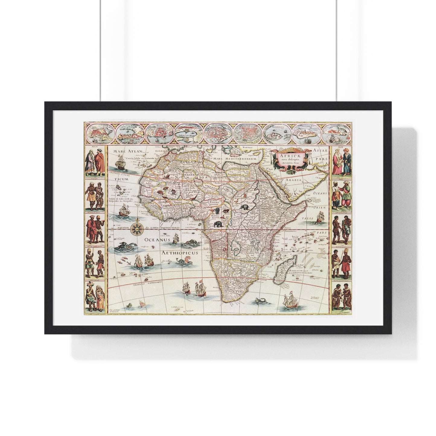 Antique Map Africæ Nova Descriptio (1690) by Willem Janszoon Blaeu from the Original, Framed Art Print