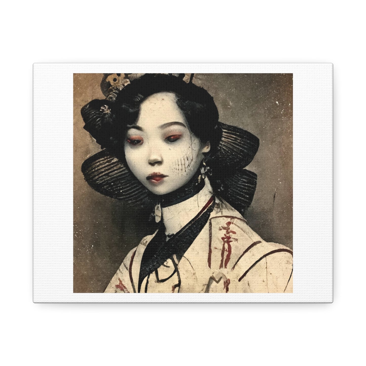 Twisted Vintage Japanese Portrait Photorealism, Art Print 'Designed by AI' on Canvas