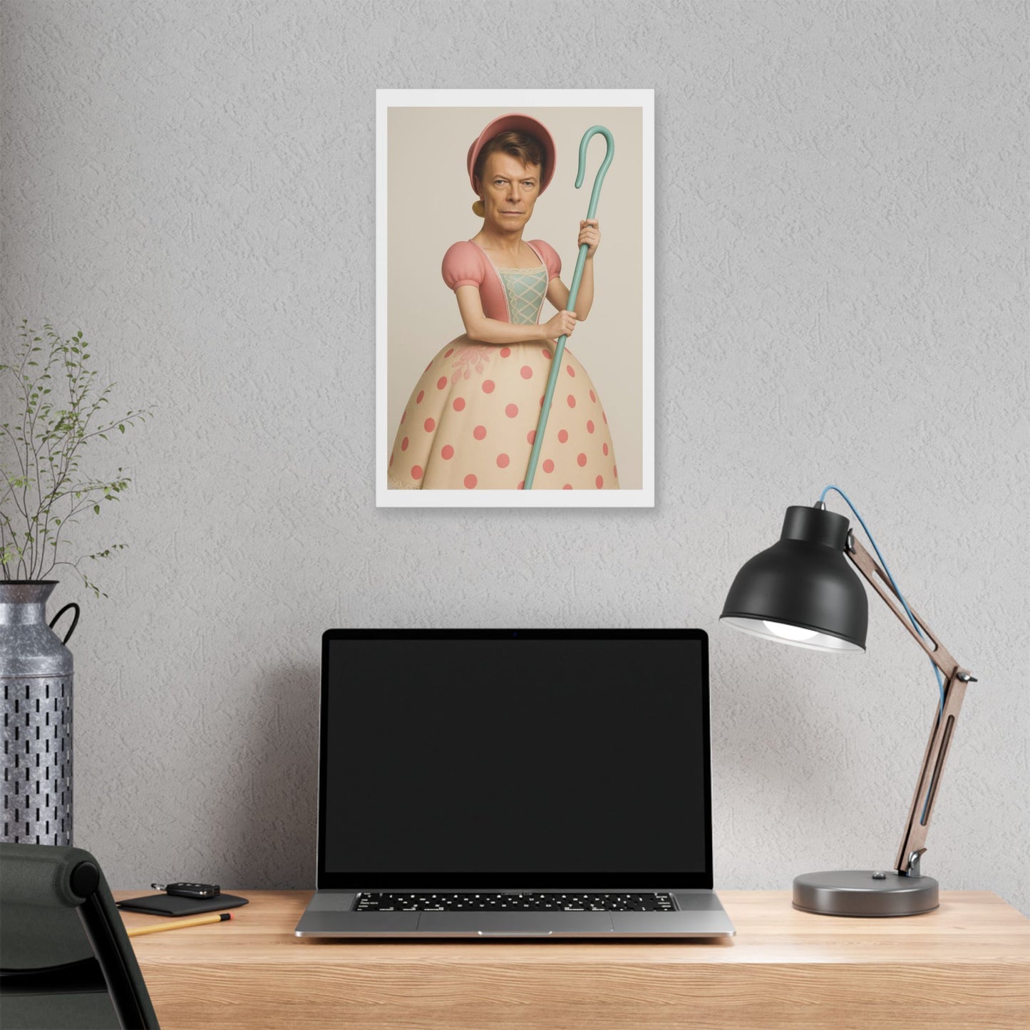 Little Bowie Peep, Absurdist Art 'Designed by AI' Satin Canvas Print