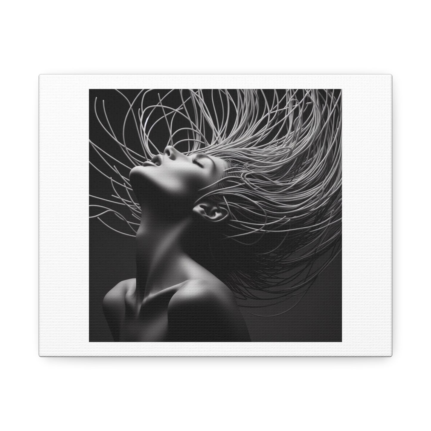 Woman with Spaghetti Hair II, Art Print 'Designed by AI' on Canvas