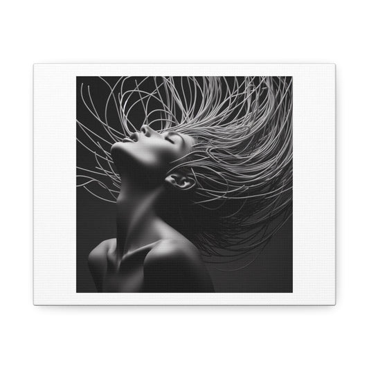 Woman with Spaghetti Hair II, Art Print 'Designed by AI' on Canvas