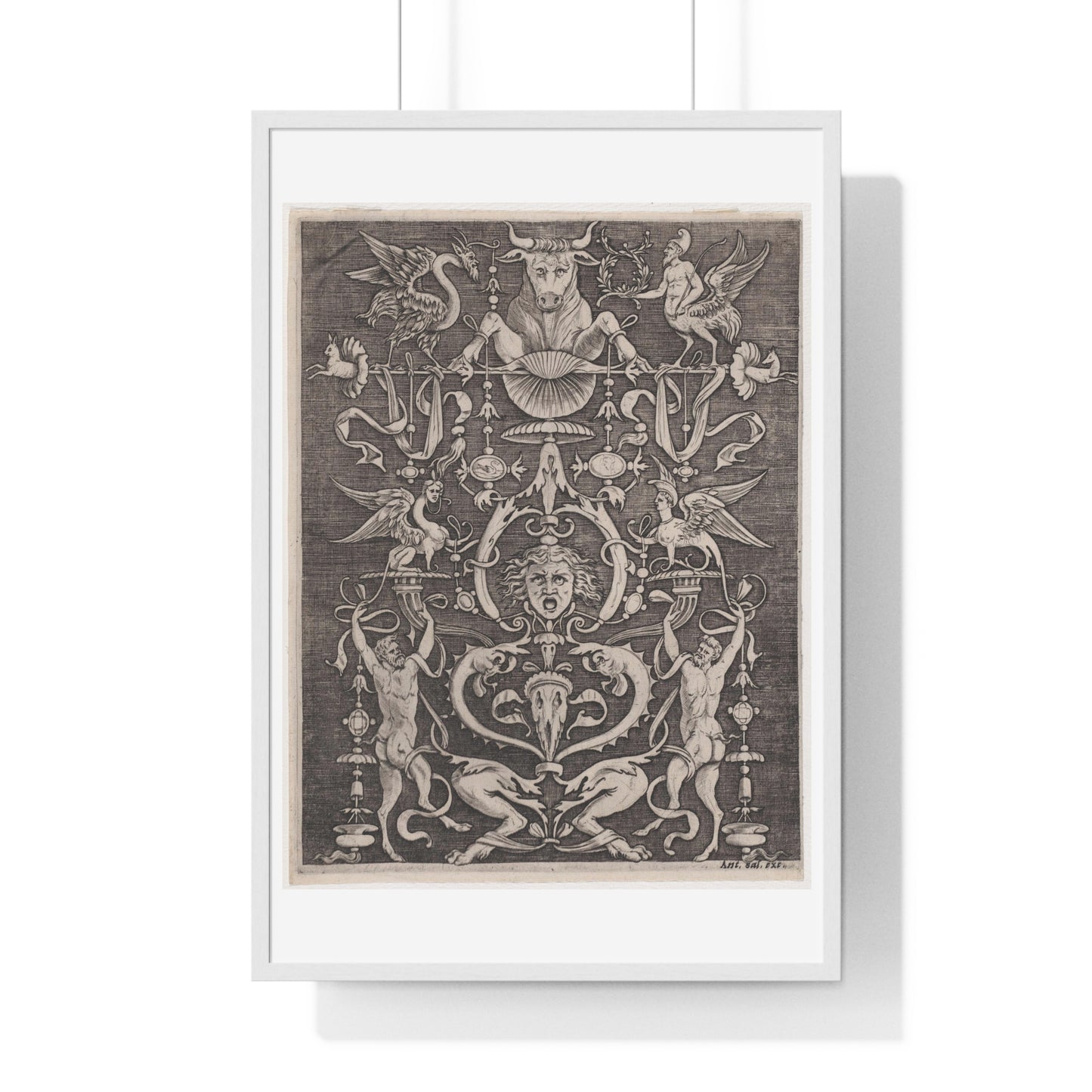 Venetian Ornamental Panel (1514–1536) by Agostino Veneziano (Agostino dei Musi) from the Original, Framed Art Print