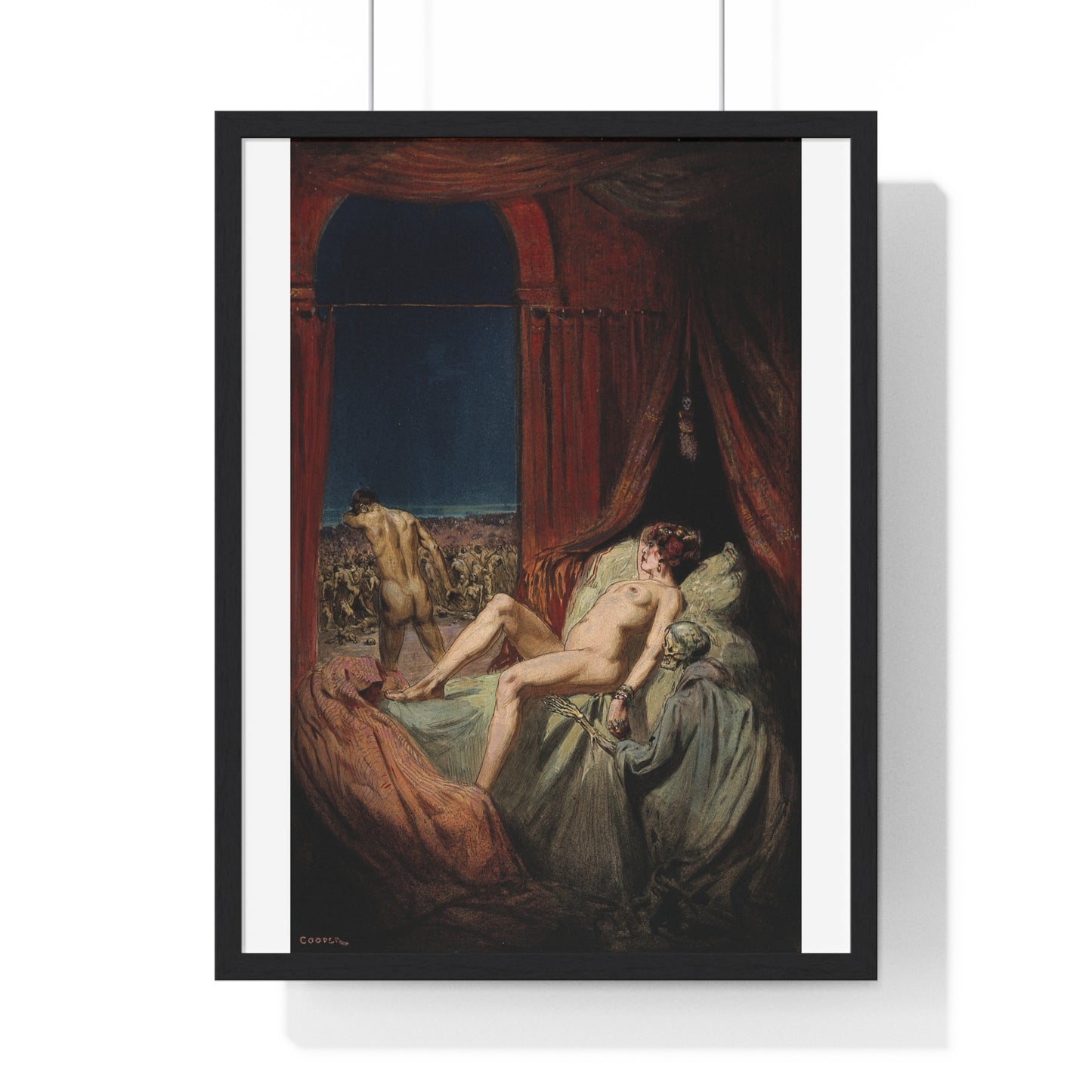 A Provocative Naked Young Woman Lying on a Bed, Death Sits at Her Side Representing Syphilis (1912) Framed Art Print