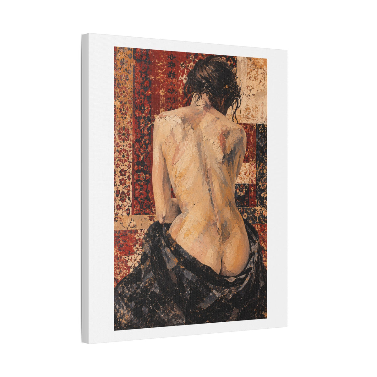 Textured Tapestry Portrait from Behind, Art Print on Satin Canvas, Stretched