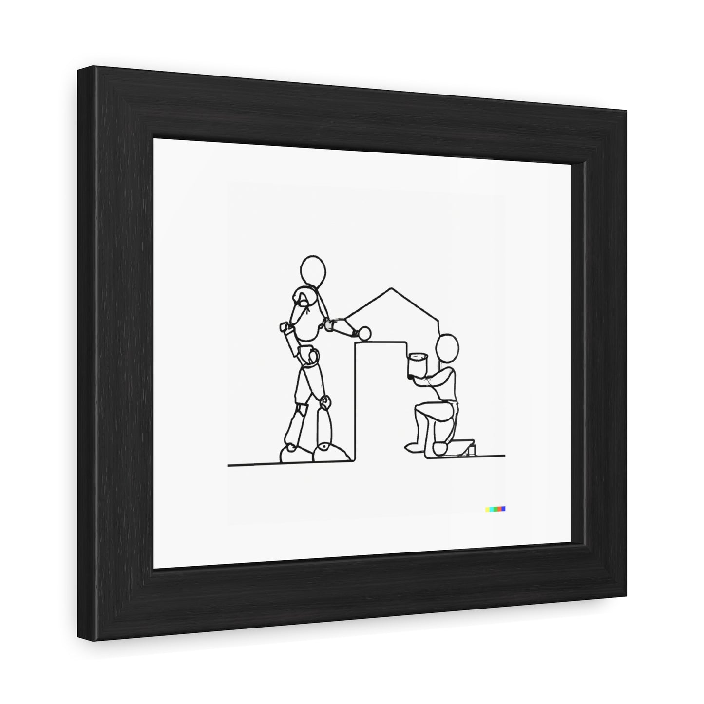 Human And Robot Working Together Line Art 'Designed by AI' Poster encadré en bois en papier mat classique