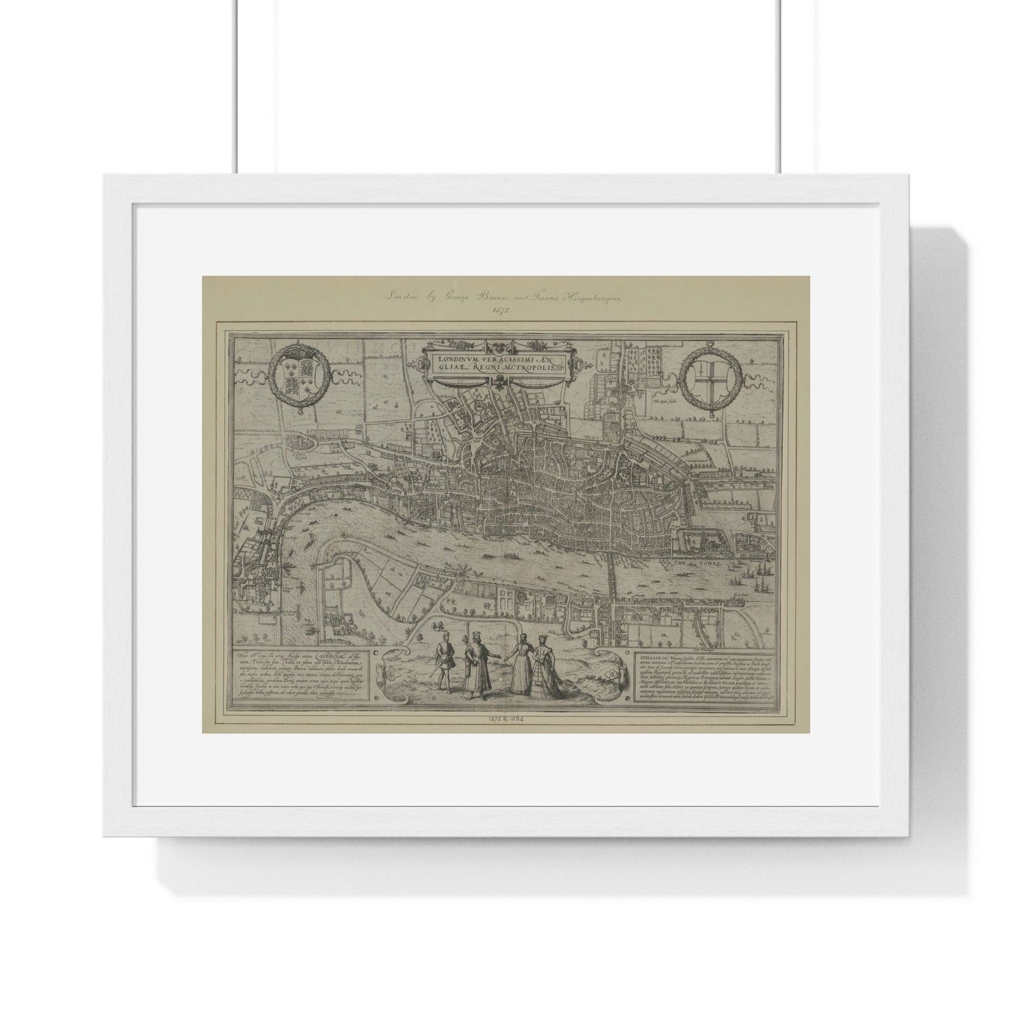 Tudor Antique Map of London (1572) 'Londinum Feracissimi Angliae Regni Metropolis' from the Original, Framed Print