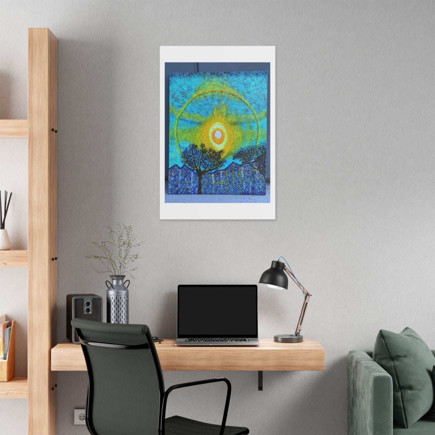 A Smile in the Solar Halo, Acrylic on Canvas 'Designed by AI' Satin Canvas Print