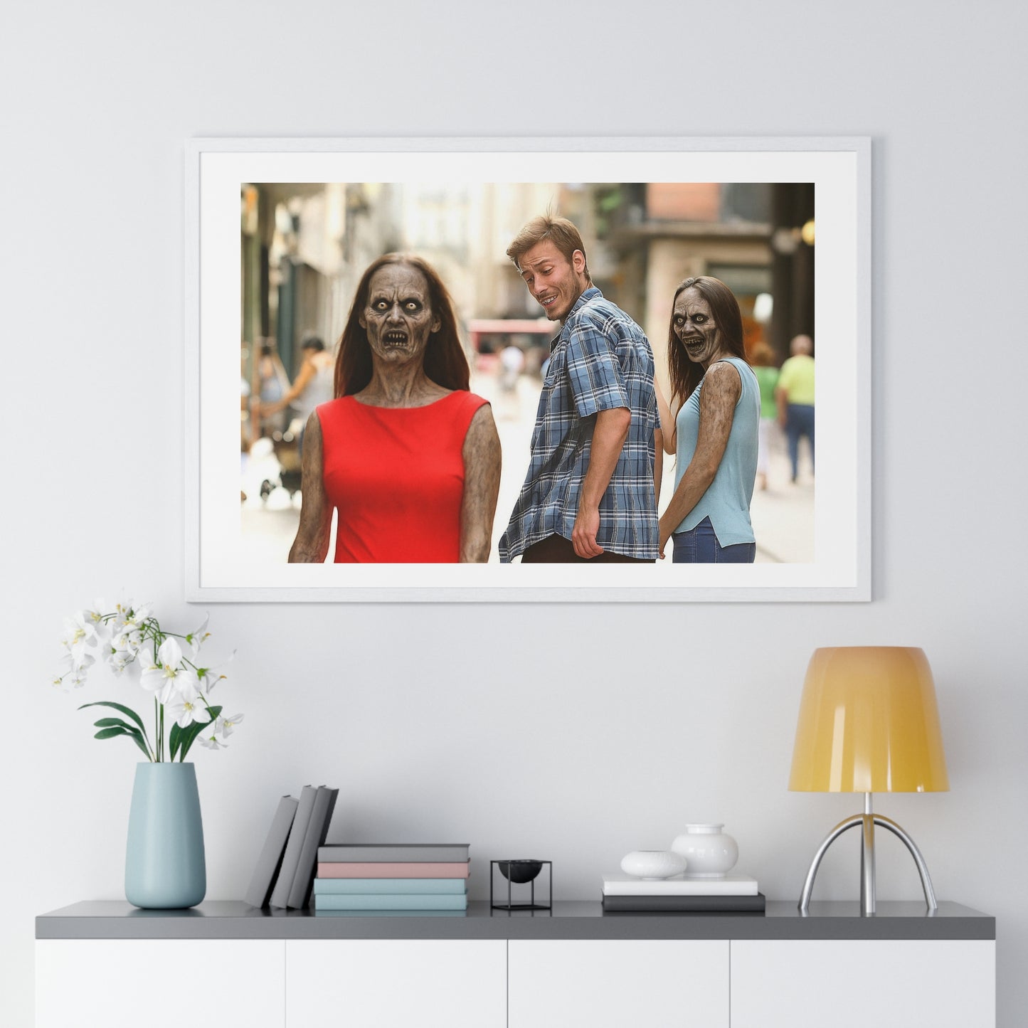 Distracted Boyfriend Meme Art, the Grotesque Reality of it All, Framed Art Print