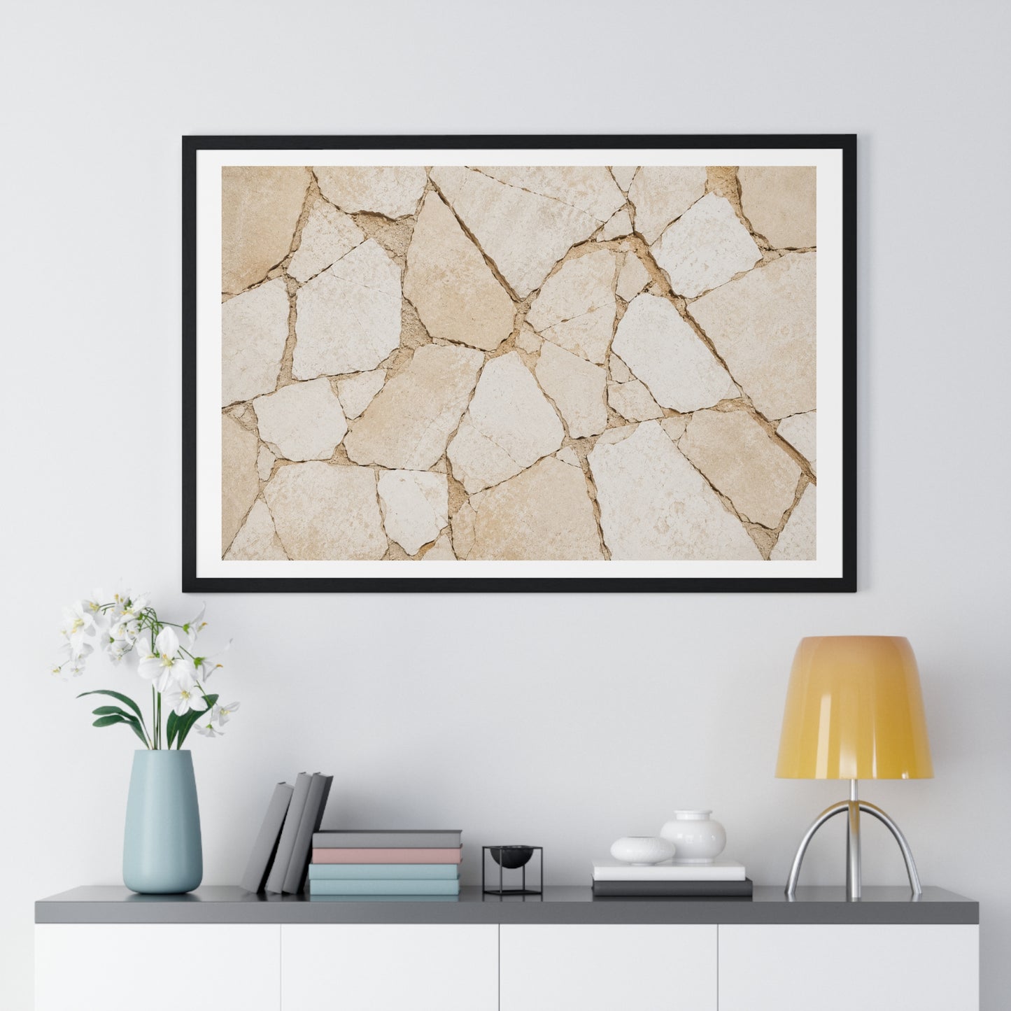 Beige Abstract Relaxing Decor Art, Large Framed Print