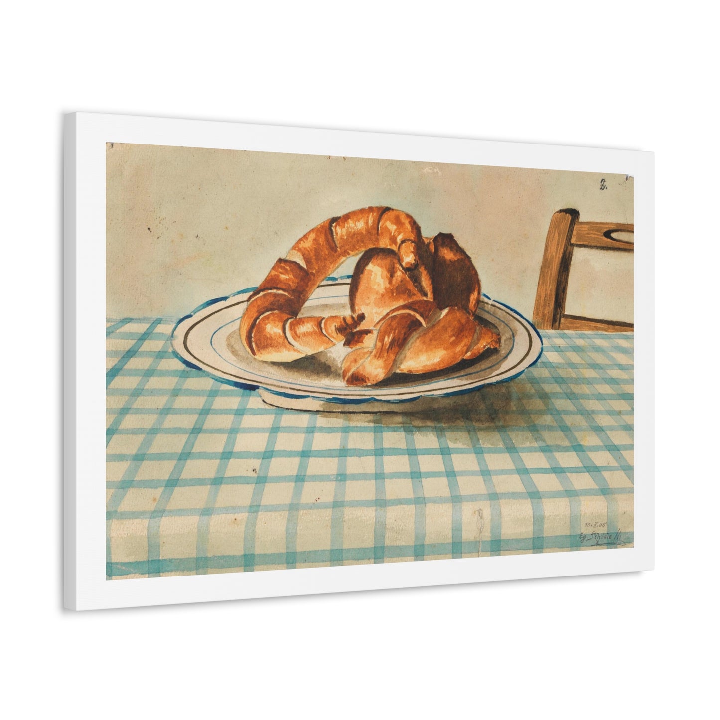 Still Life with Pastry Plate by Egon Schielee from the Original, Art Print on Satin Canvas