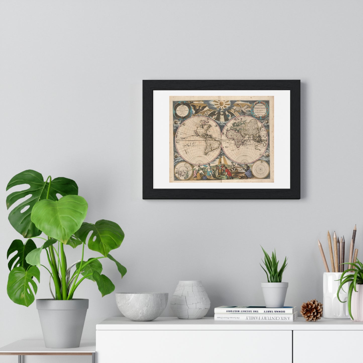 Antique Map 'Orbis Terrarum Nova et Accuratissima Tabula' (1658) from the Original, Framed Print