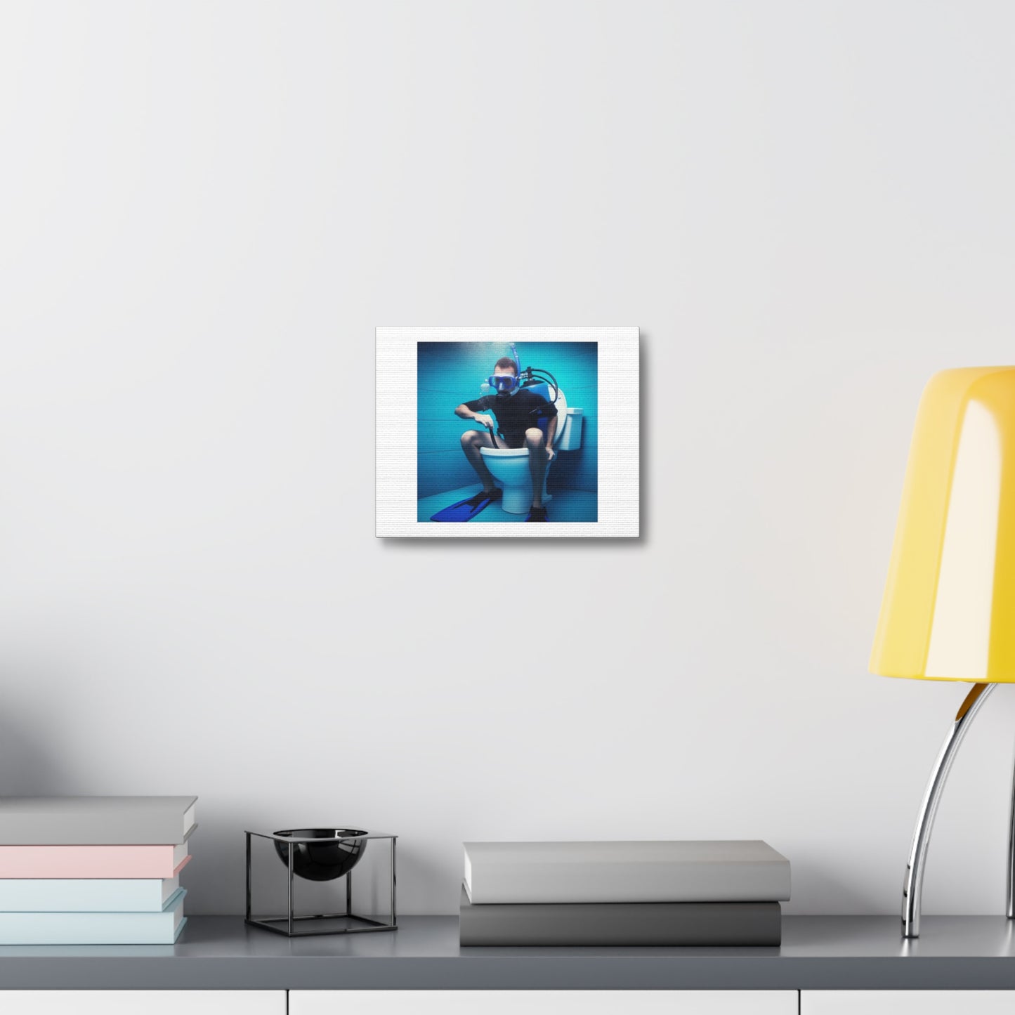 Scuba Diver On The Toilet Underwater 'Designed by AI' Art Print on Canvas