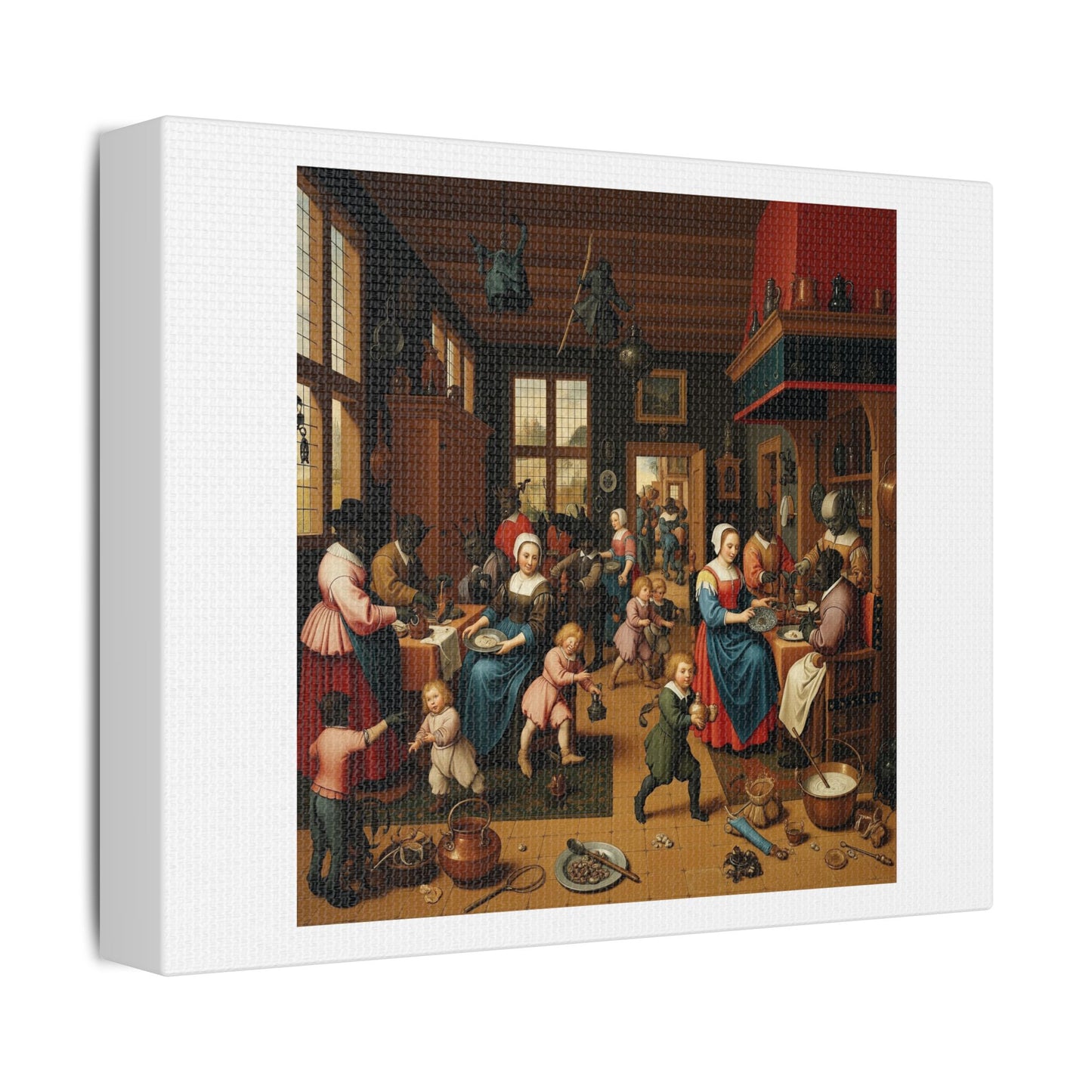 Grotesque Characters in a Flemish Inn II, 17th Century Painting 'Designed by AI', Art Print on Canvas