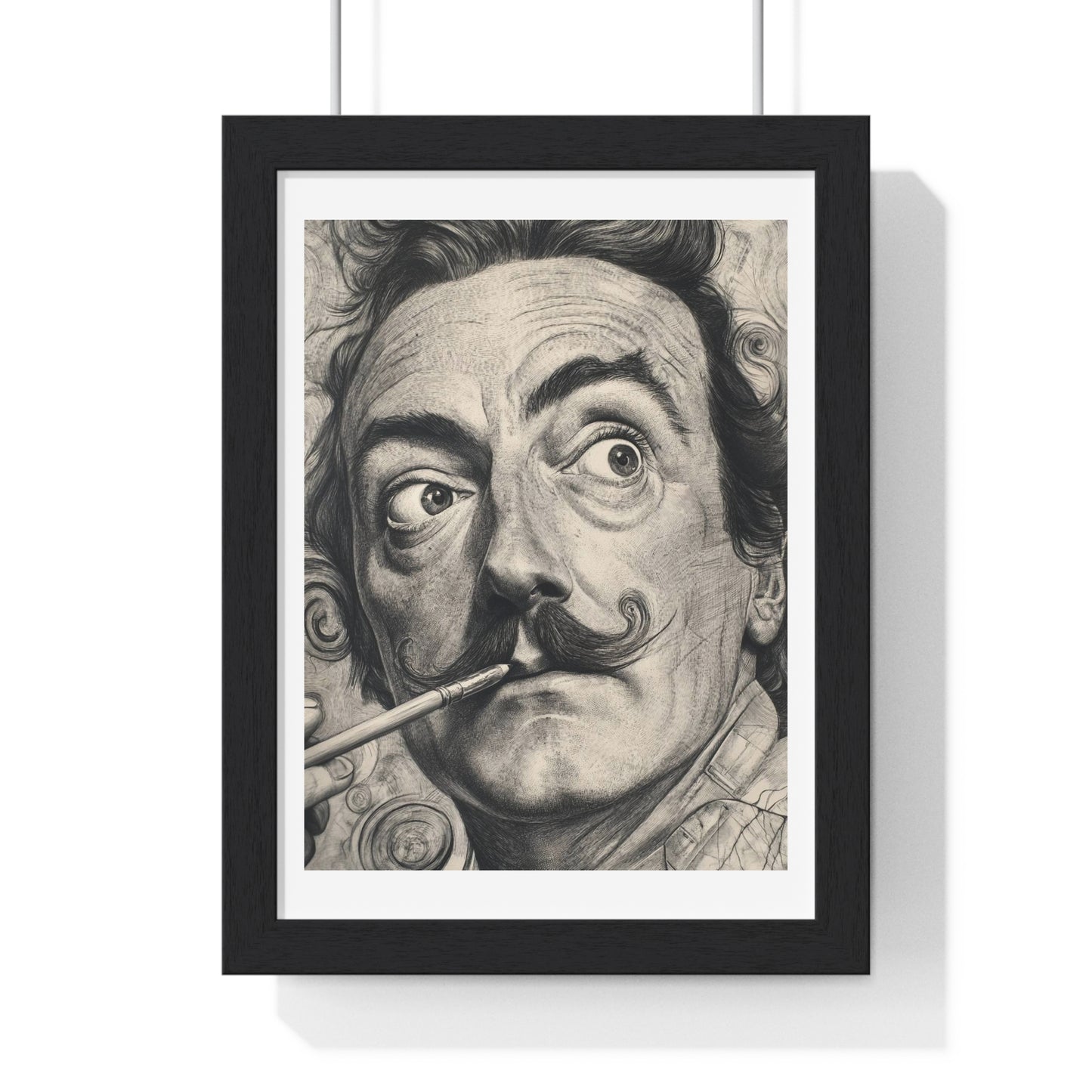 Salvador Dali Portrait, Pencil Sketch 'Designed by AI' Framed Art Print