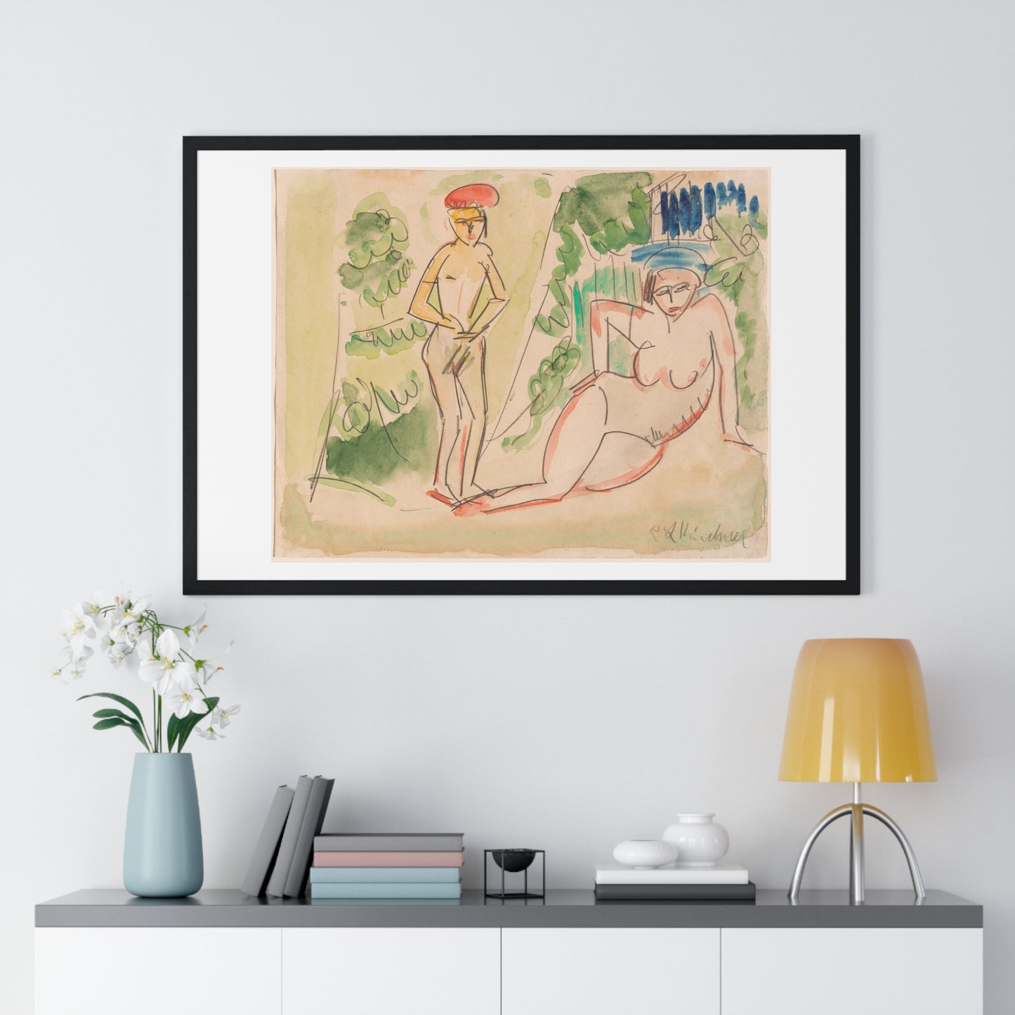 Two Bathers Near the Woods (1910–1911) by Ernst Ludwig Kirchner, from the Original, Framed Print