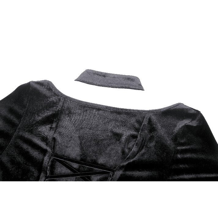 Dark in Love Vera Gothic Velvet High-Slit Maxi Dress with Hollow Neckline, Embroidered Buttons