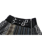 Dark in Love Sage Tartan Patchwork Leather-Waist Pleated Mini Skirt